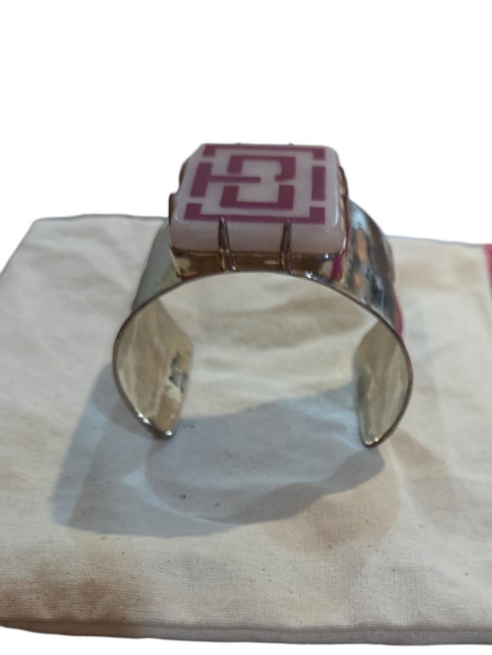 Tory Burch - 2" Wide Geometric Resin Logo Inlay Cuff Bracelet Trendy Bangle